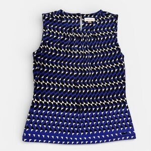 Calvin Klein Women's Blue Geometric Print Sleeveless Blouse Career Top Size M